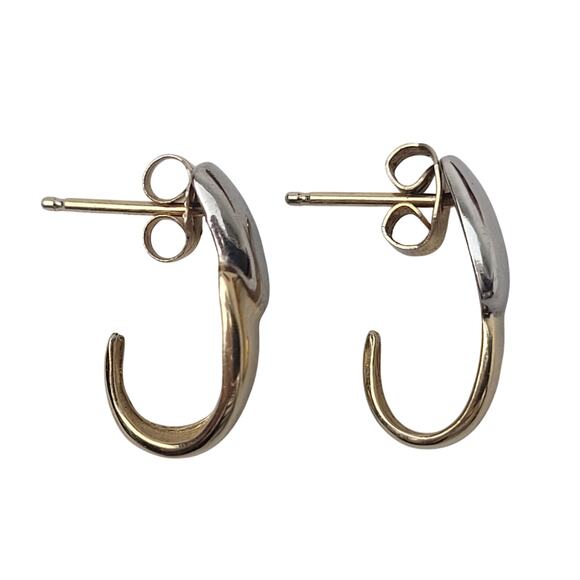 14K Yellow & White Gold 5/8" Length Geometric Earrings 2.45 Grams - Picture 4 of 6